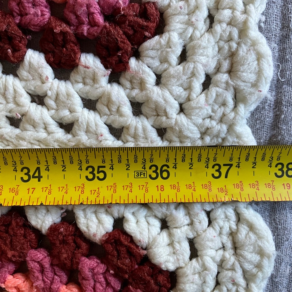 Vintage Handmade Granny Square Crochet Blanket Throw Boho Pink Burgundy Cream - Picture 4 of 5